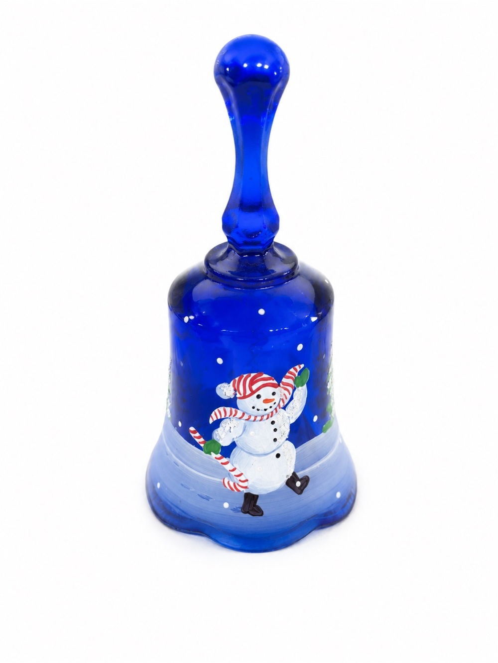 Fenton Cobalt Blue Hand-Painted by J.Huffman, Snowman Glass Bell #2127